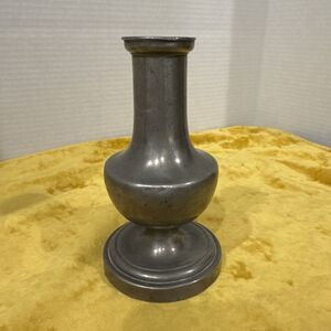 Antique Pewter Oil Lamp Base Inscription On Front Might Be In French 6.25 Inches